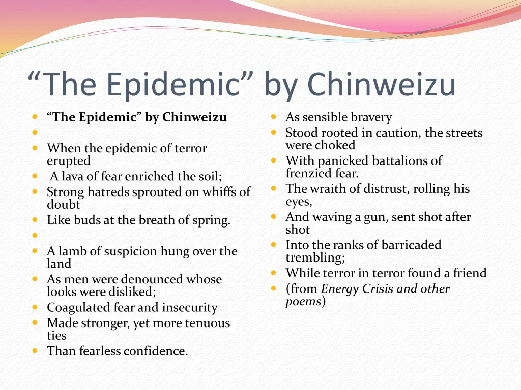 the epidemic by chinweizu the epidemic