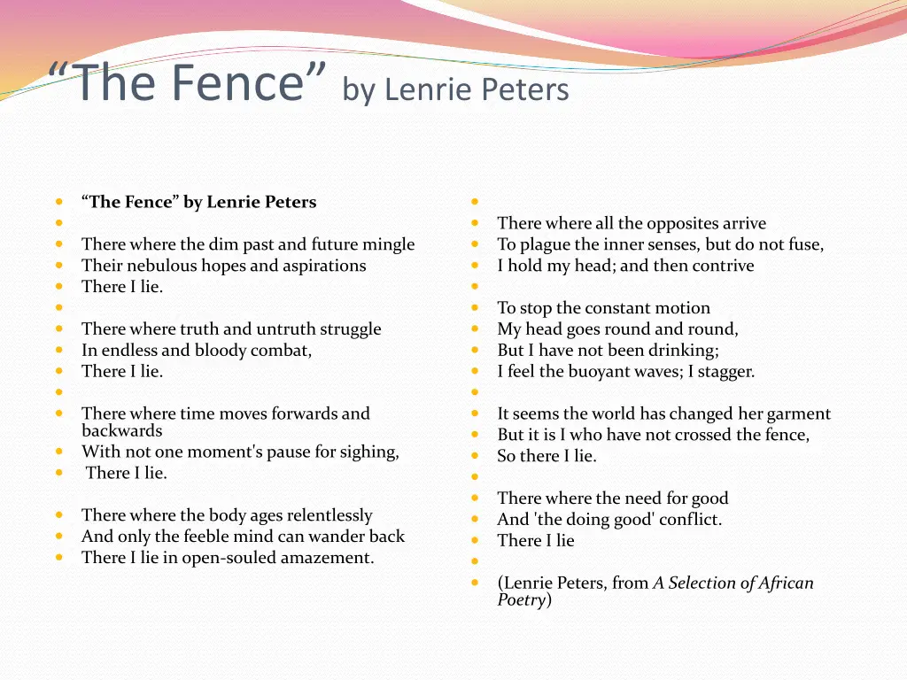 the fence by lenrie peters