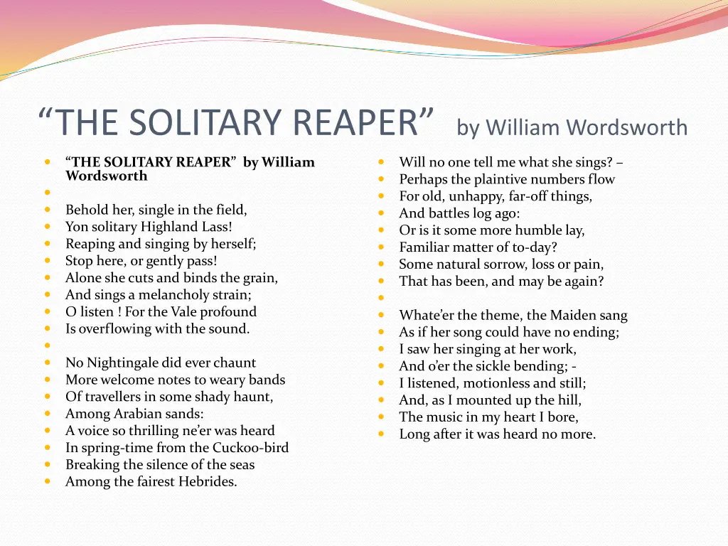 the solitary reaper by william wordsworth