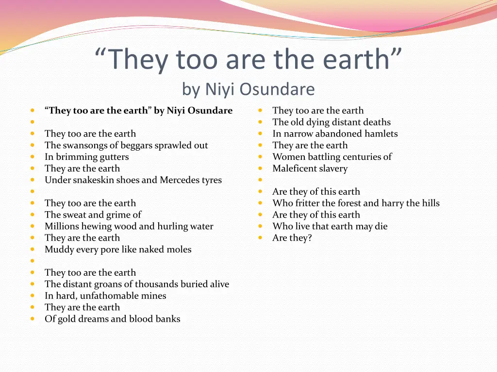 they too are the earth by niyi osundare