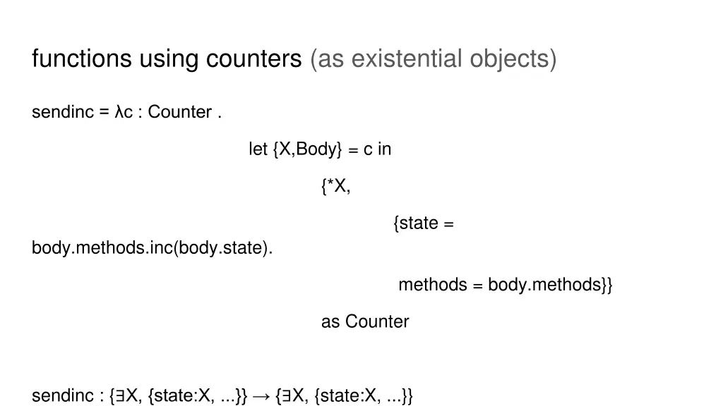 functions using counters as existential objects