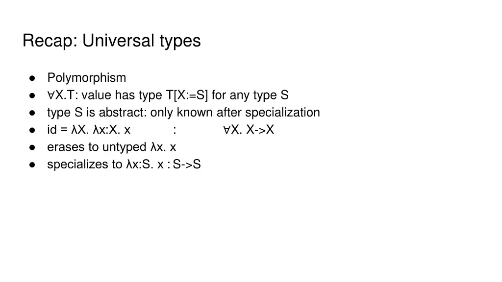 recap universal types