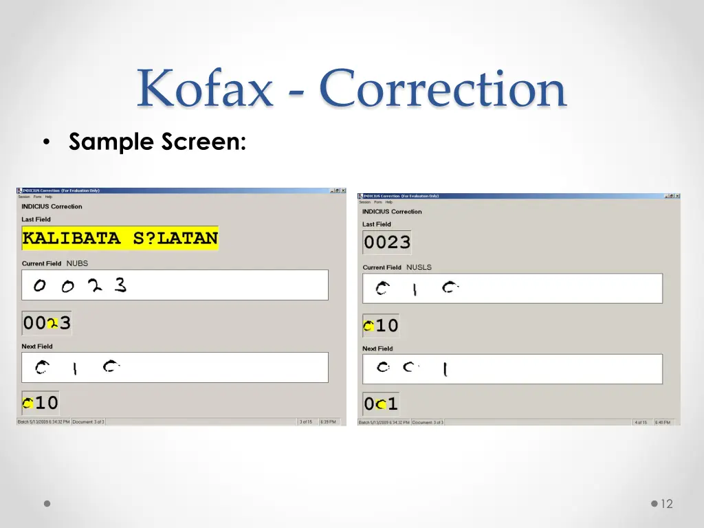 kofax correction sample screen