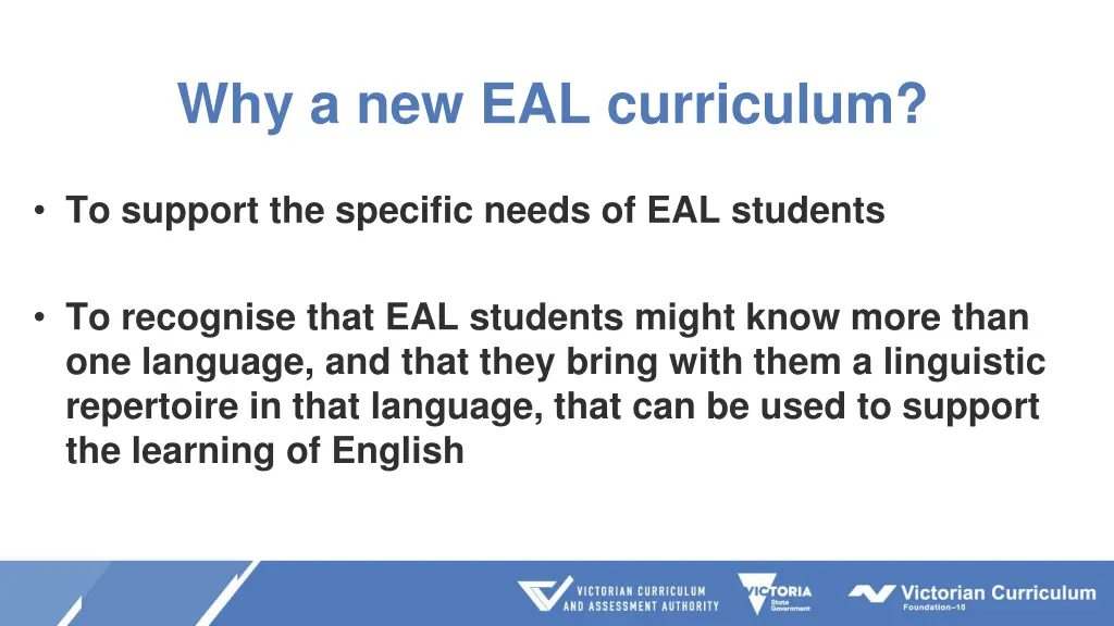 why a new eal curriculum 1