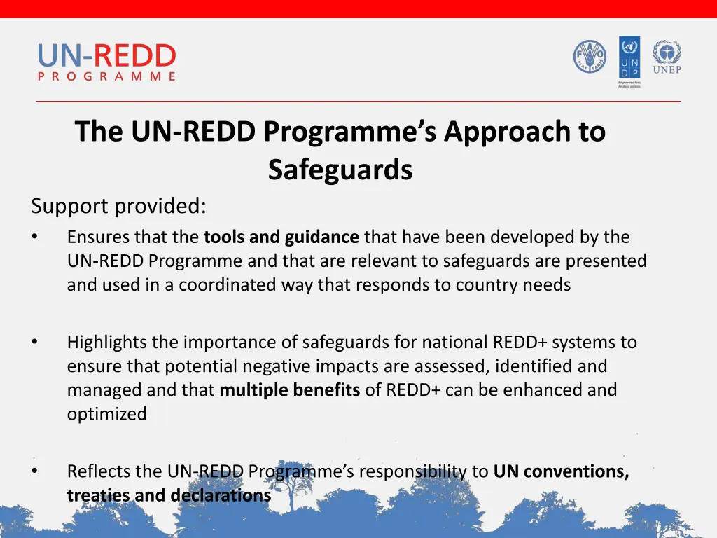 the un redd programme s approach to safeguards