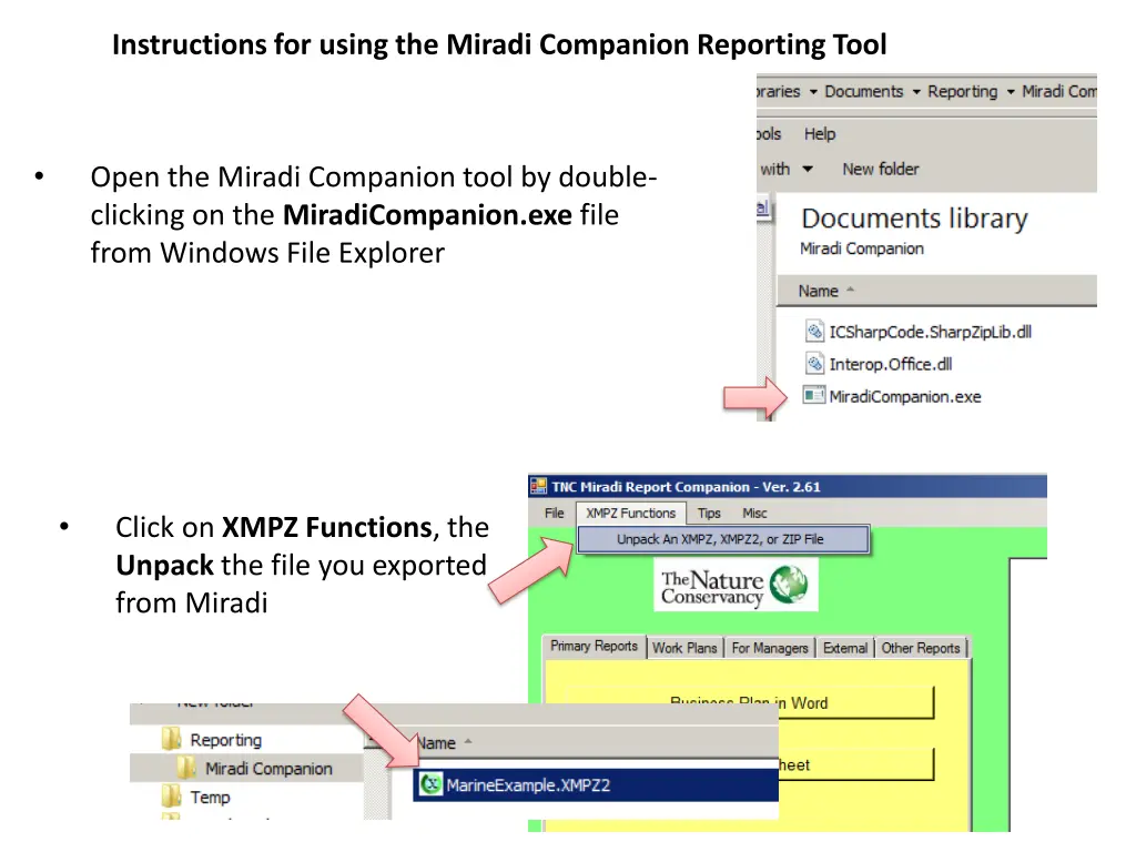 instructions for using the miradi companion 5