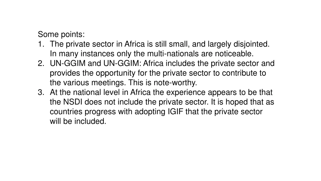 some points 1 the private sector in africa