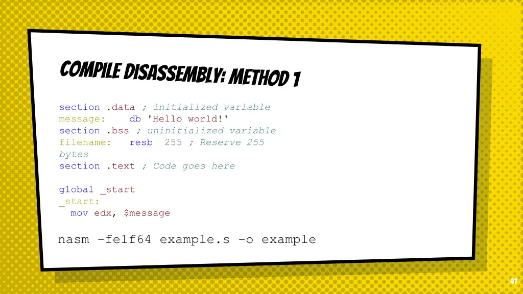 section data initialized variable message