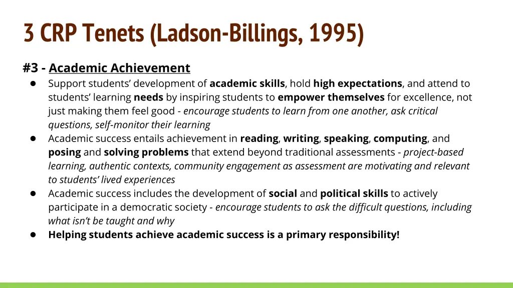 3 crp tenets ladson billings 1995 2