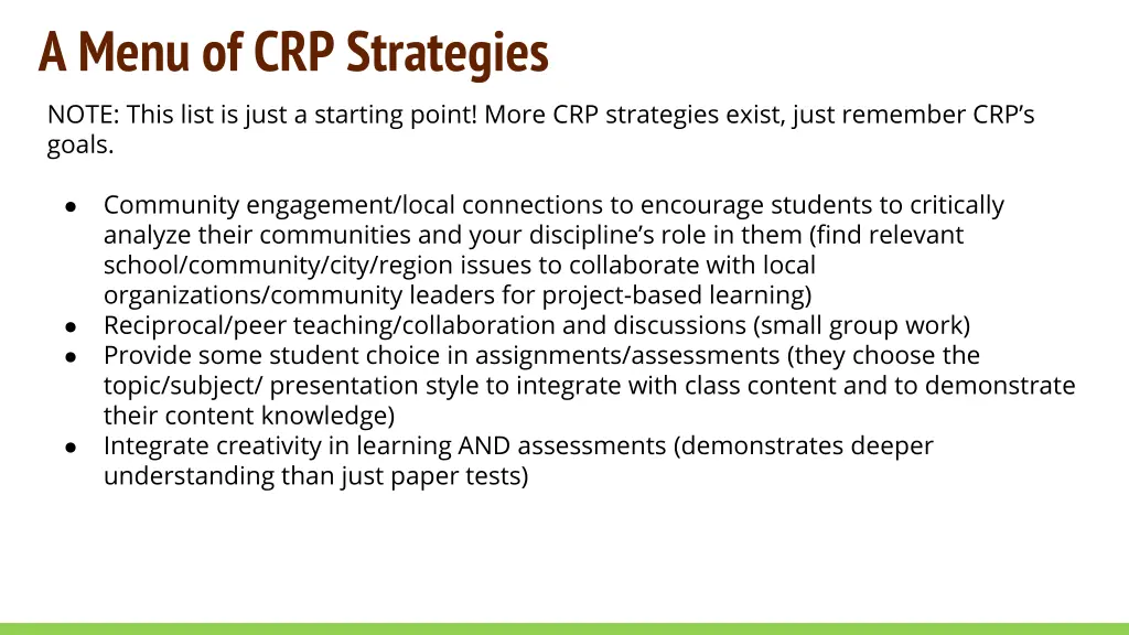 a menu of crp strategies note this list is just 1