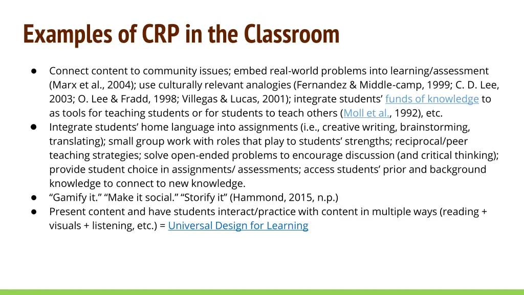 examples of crp in the classroom