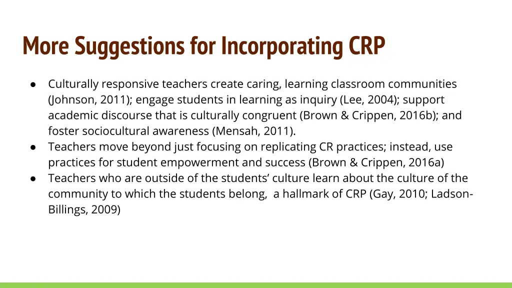 more suggestions for incorporating crp