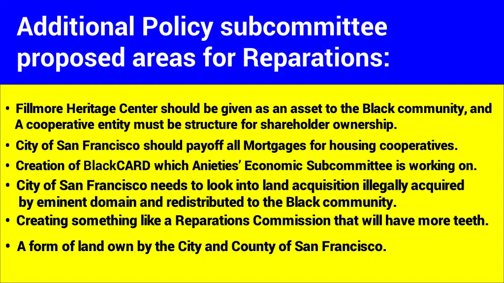 additional policy subcommittee proposed areas