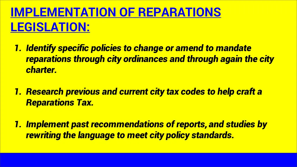 implementation of reparations legislation