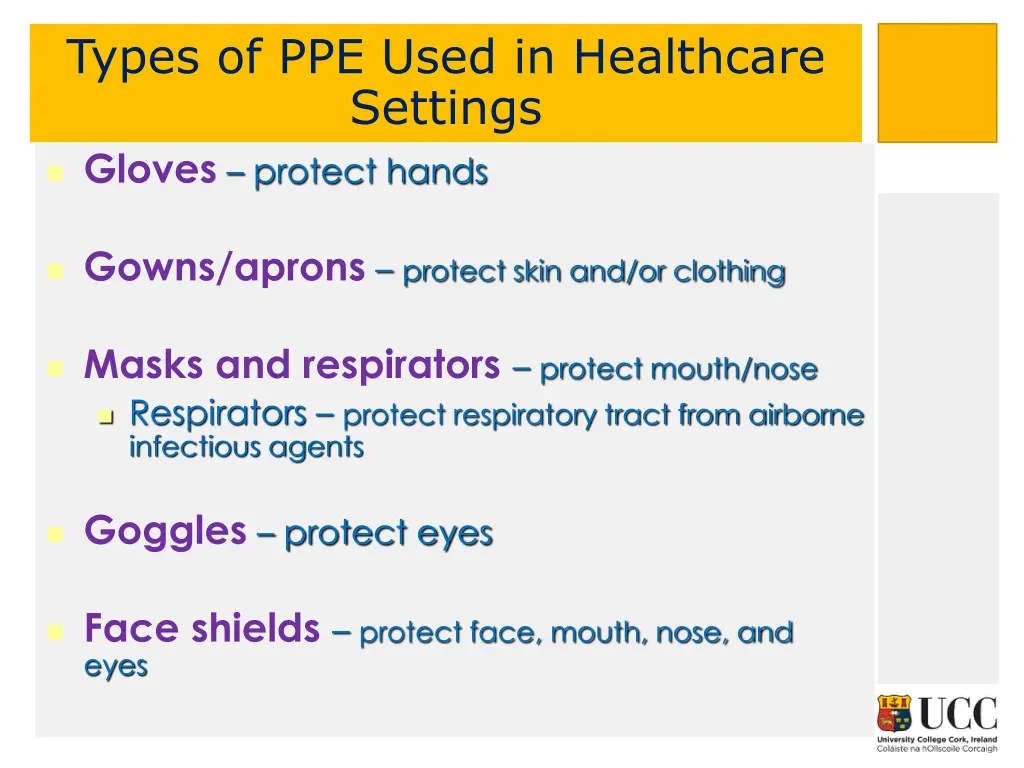 types of ppe used in healthcare settings gloves