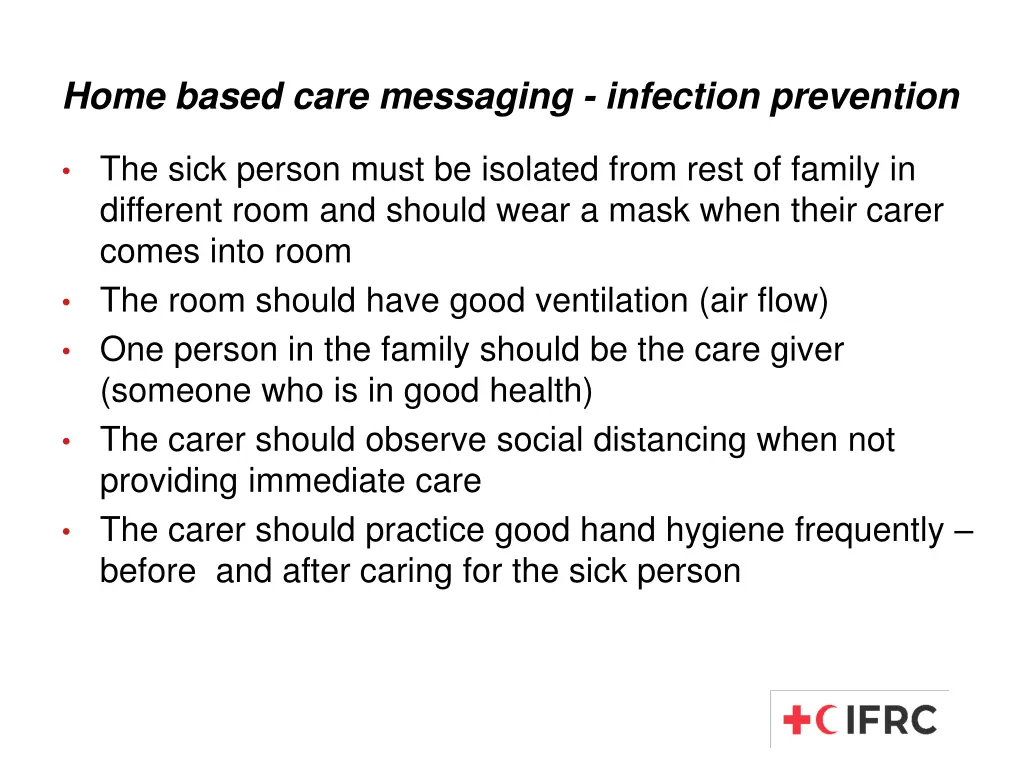 home based care messaging infection prevention