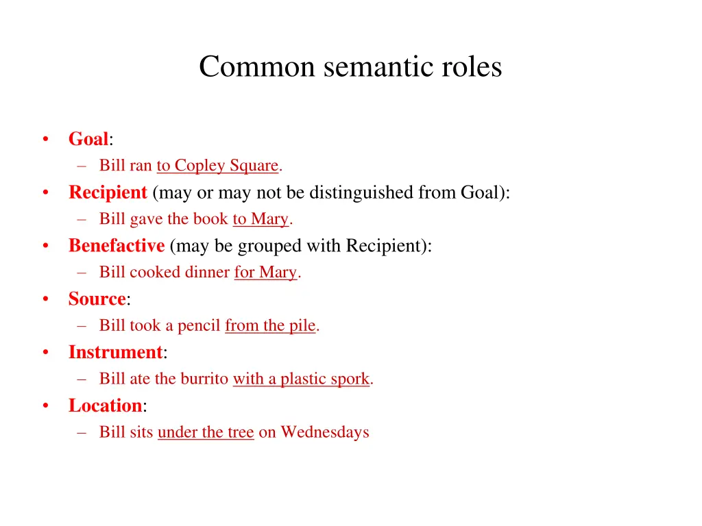 common semantic roles
