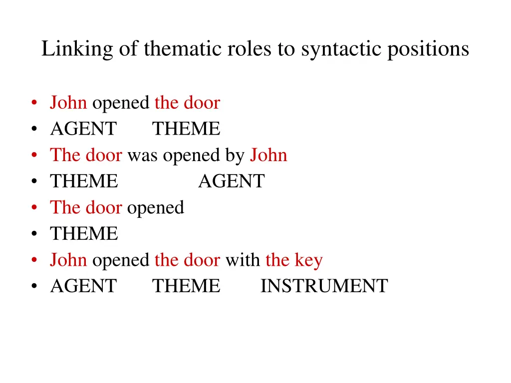 linking of thematic roles to syntactic positions