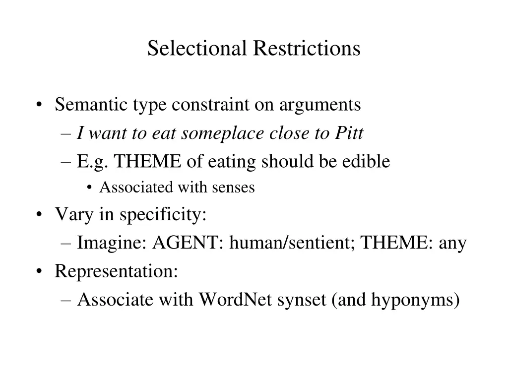 selectional restrictions