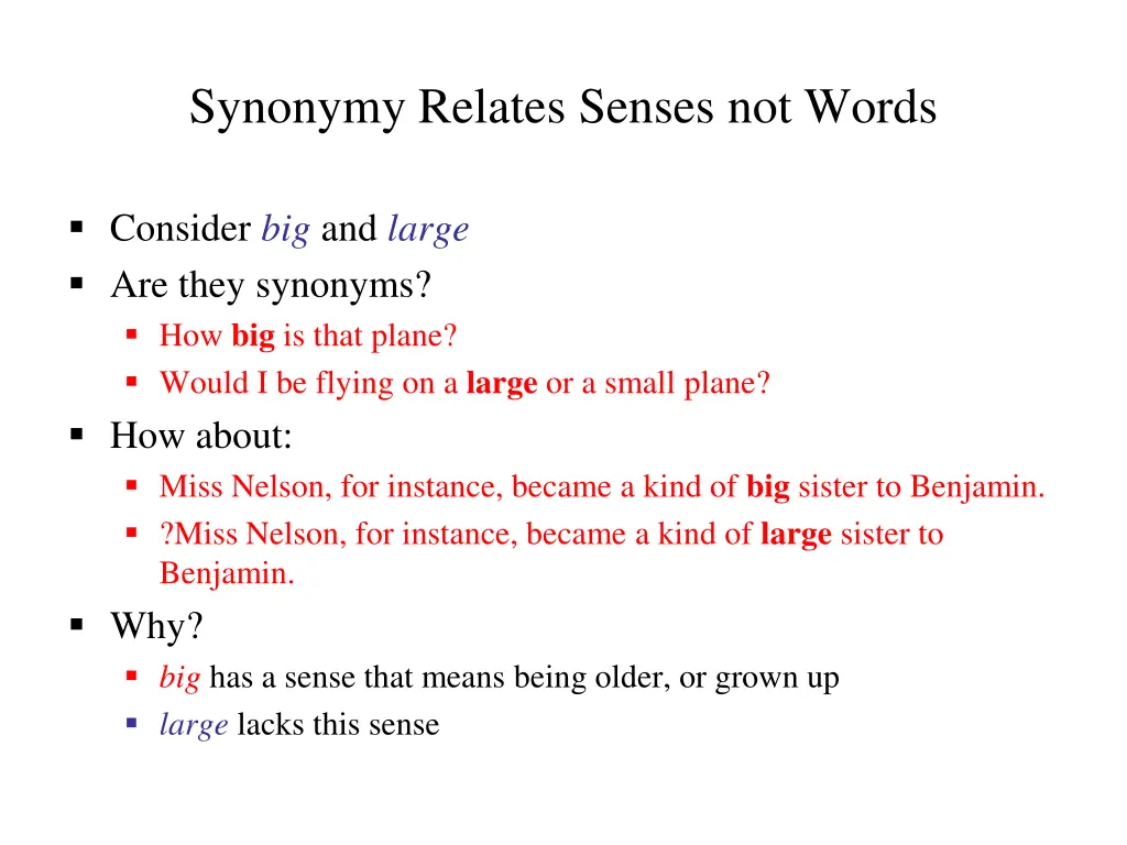 synonymy relates senses not words