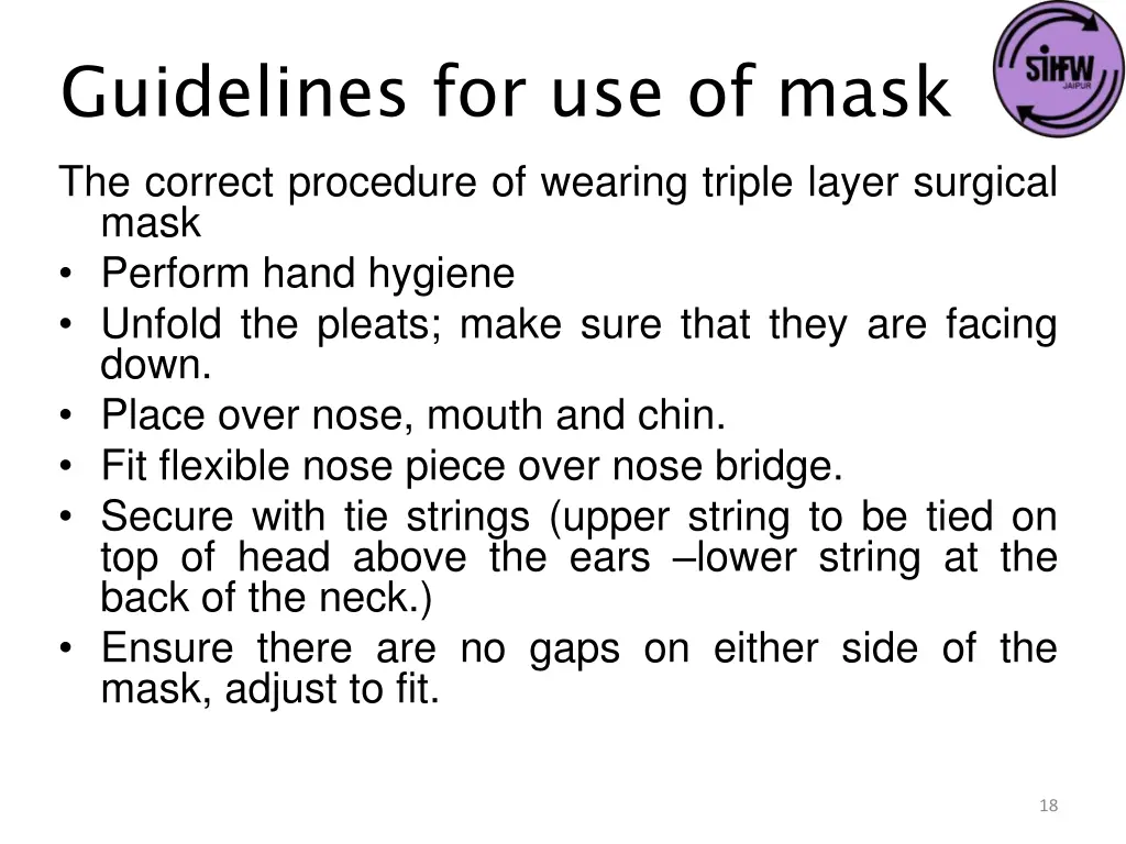 guidelines for use of mask the correct procedure