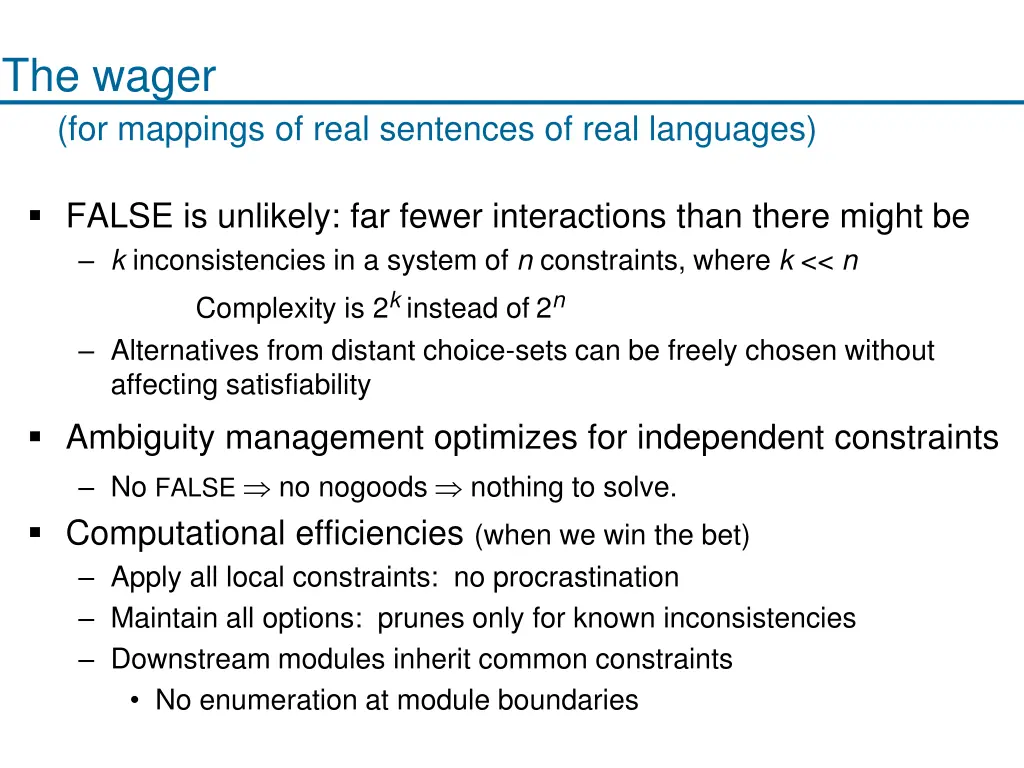 the wager for mappings of real sentences of real