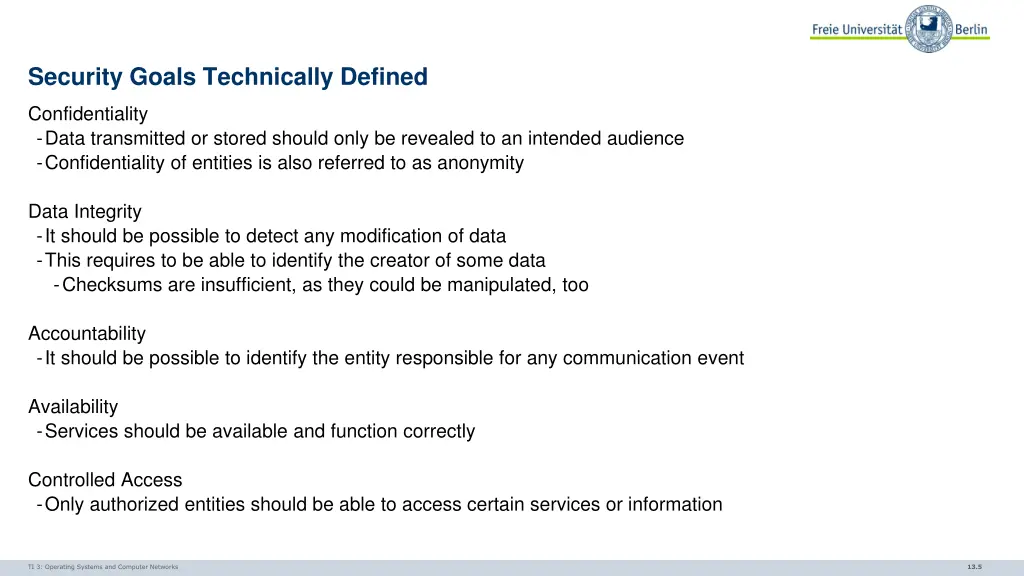 security goals technically defined