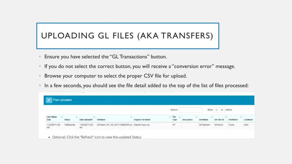 uploading gl files aka transfers