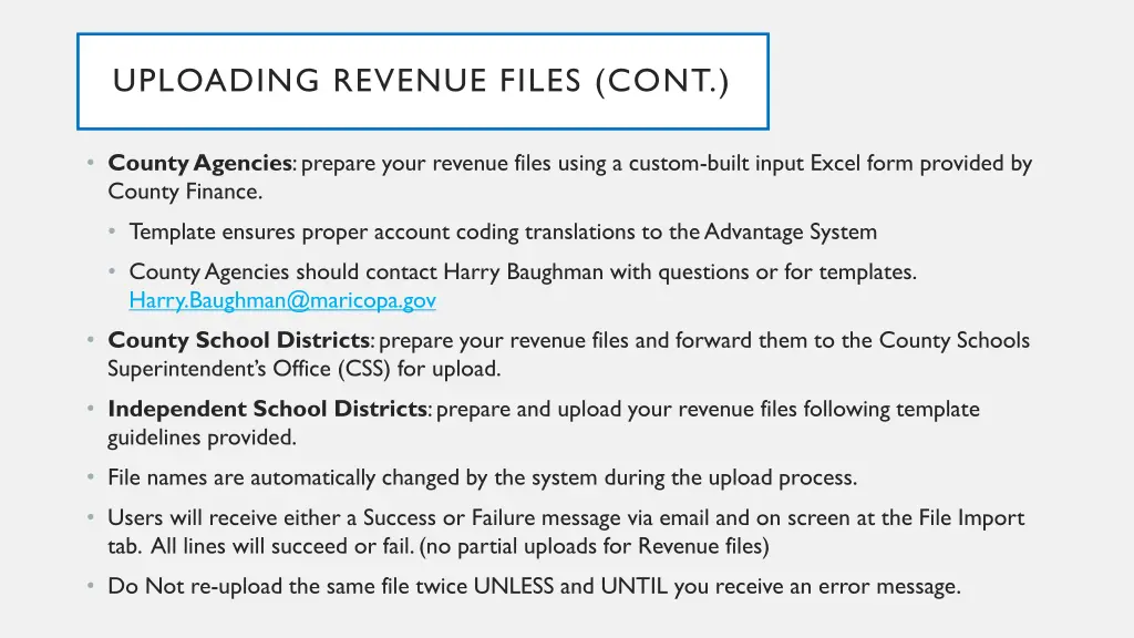 uploading revenue files cont