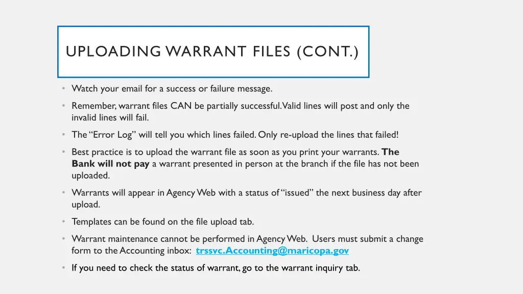 uploading warrant files cont