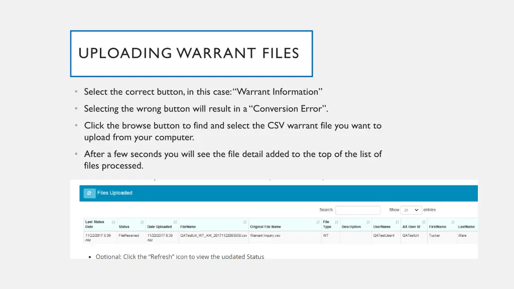 uploading warrant files