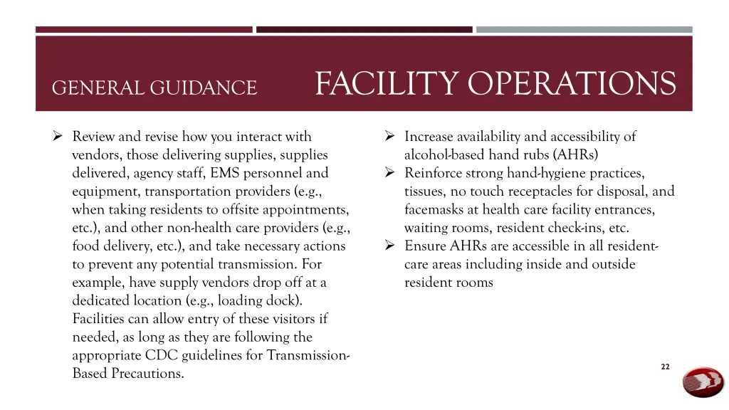 general guidance facility operations