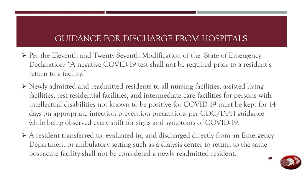 guidance for discharge from hospitals