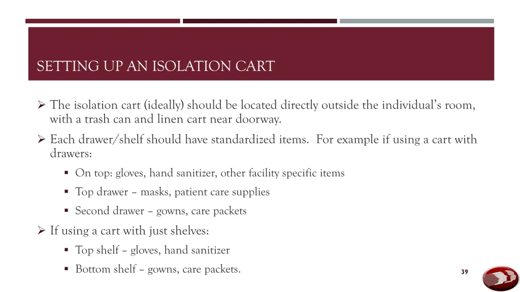 setting up an isolation cart