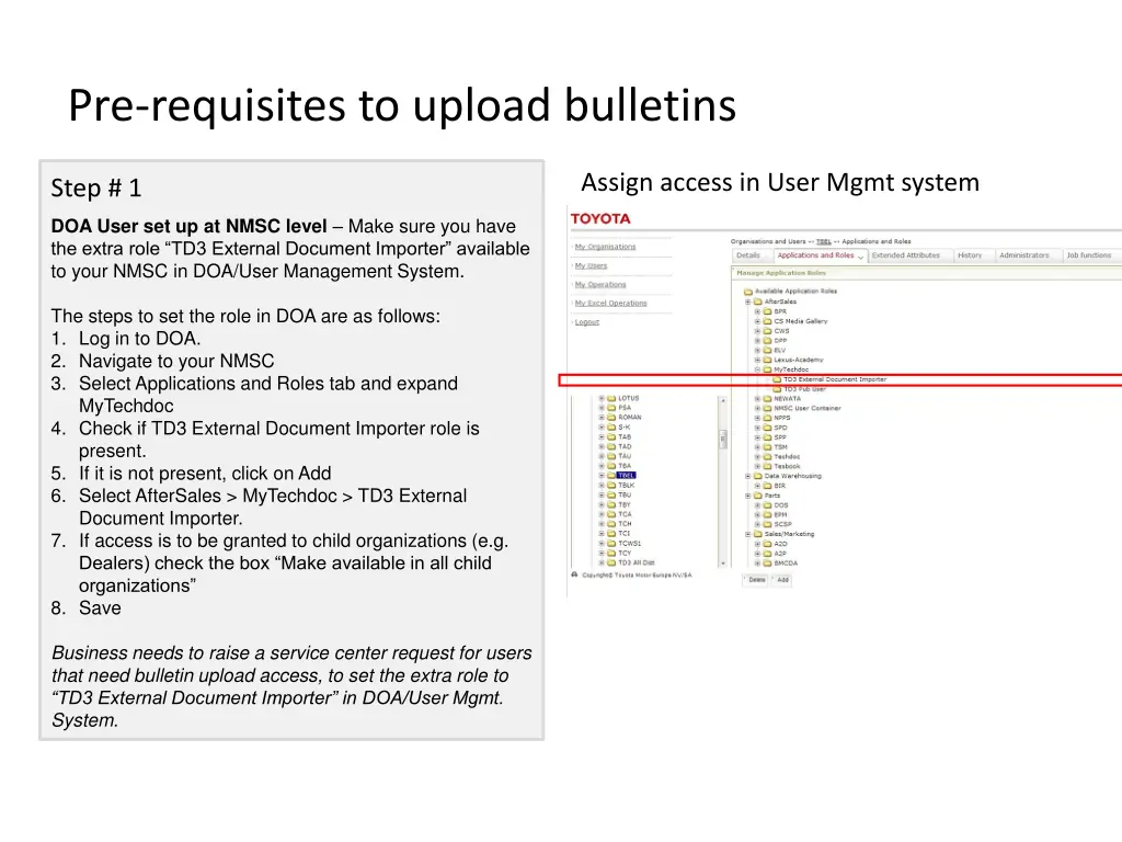 pre requisites to upload bulletins