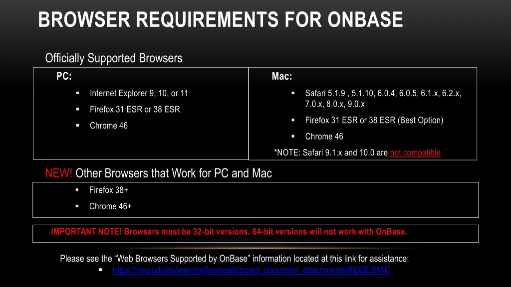 browser requirements for onbase