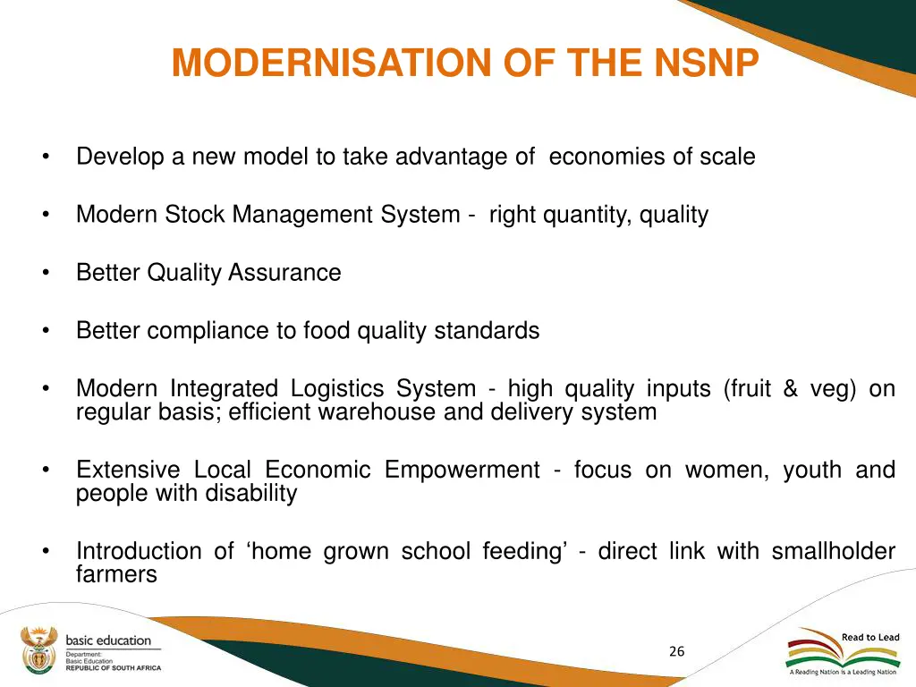 modernisation of the nsnp