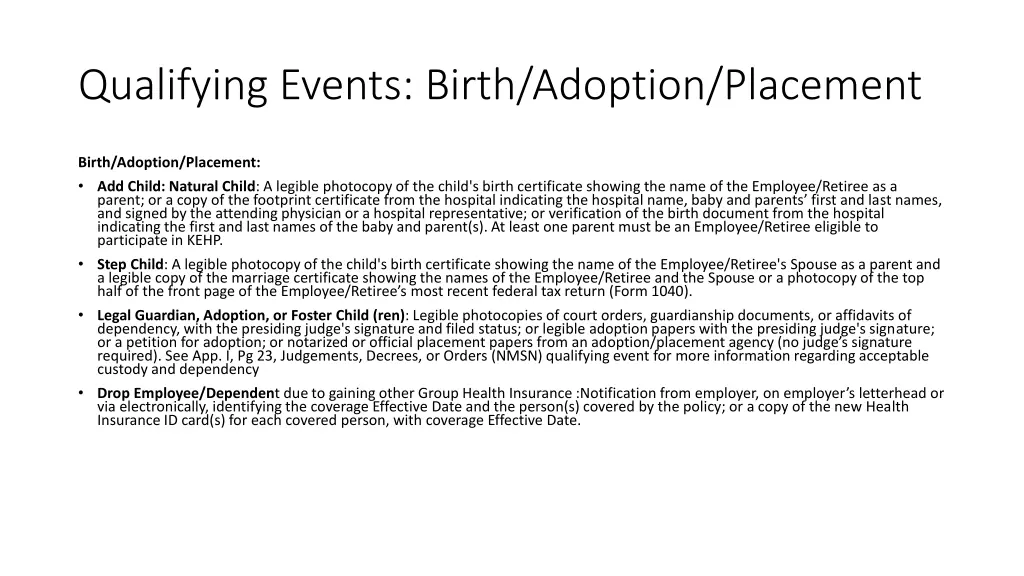 qualifying events birth adoption placement