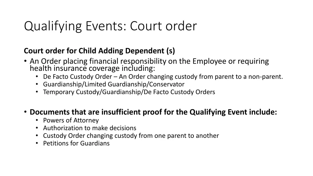 qualifying events court order