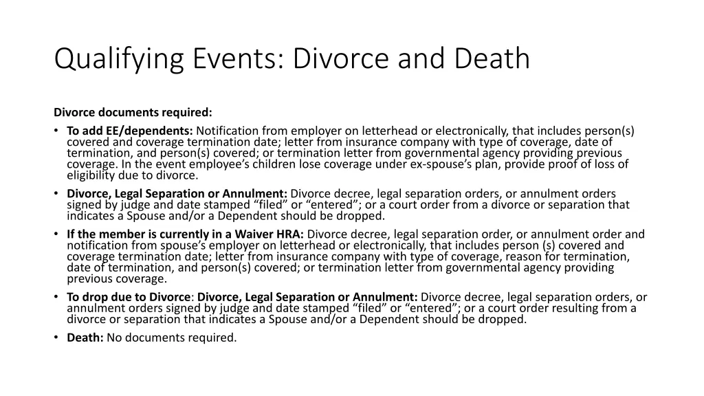 qualifying events divorce and death