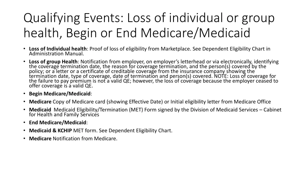 qualifying events loss of individual or group