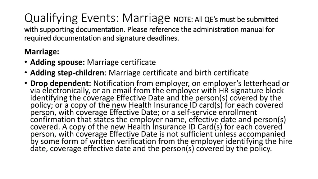 qualifying events marriage note all with