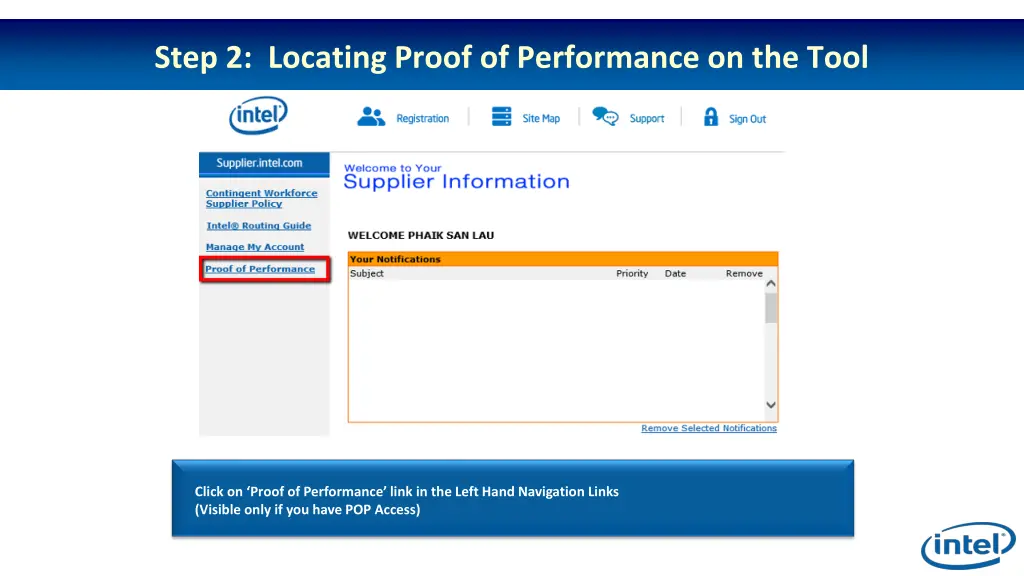 step 2 locating proof of performance on the tool