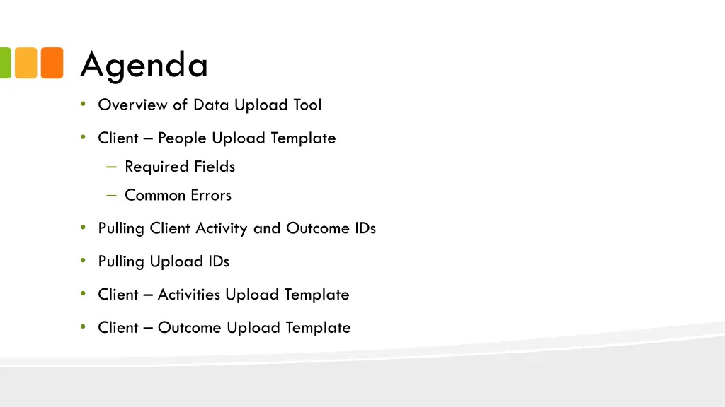 agenda overview of data upload tool