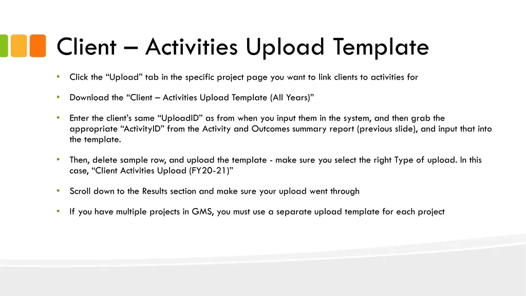 client activities upload template