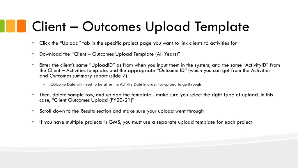 client outcomes upload template