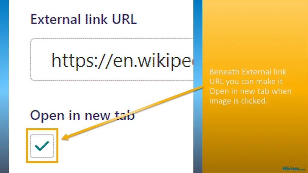 beneath external link url you can make it open