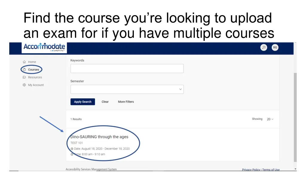 find the course you re looking to upload an exam