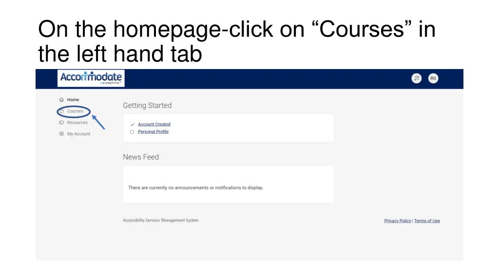 on the homepage click on courses in the left hand