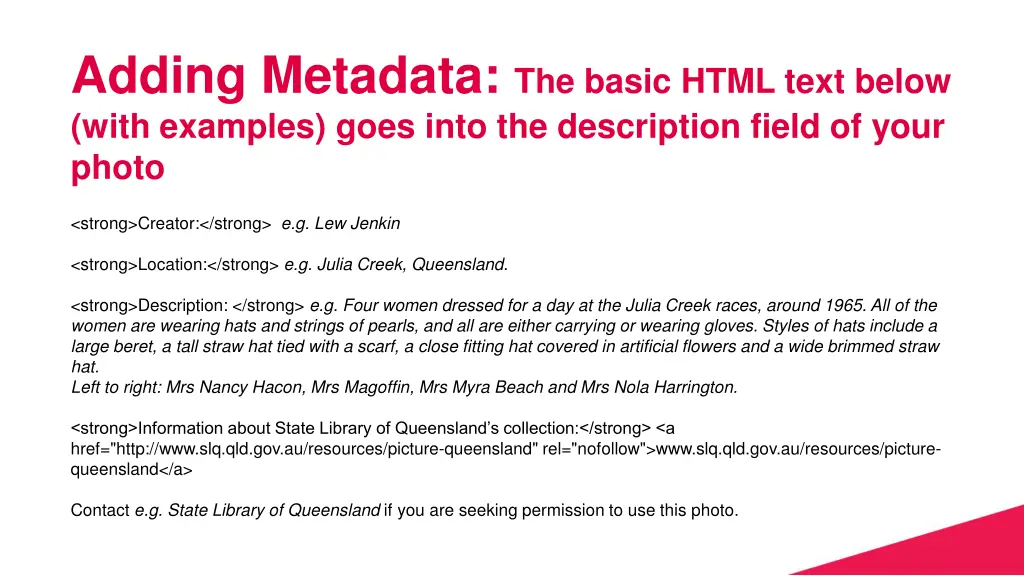 adding metadata the basic html text below with